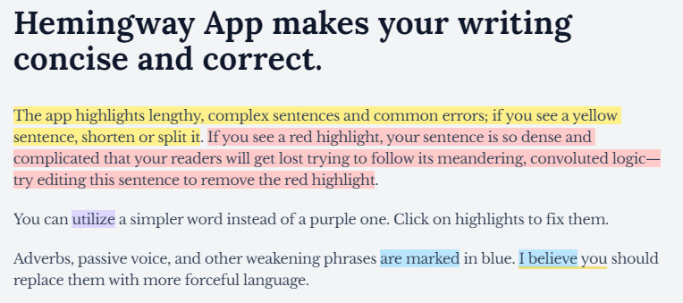 Hemingway online copy editor